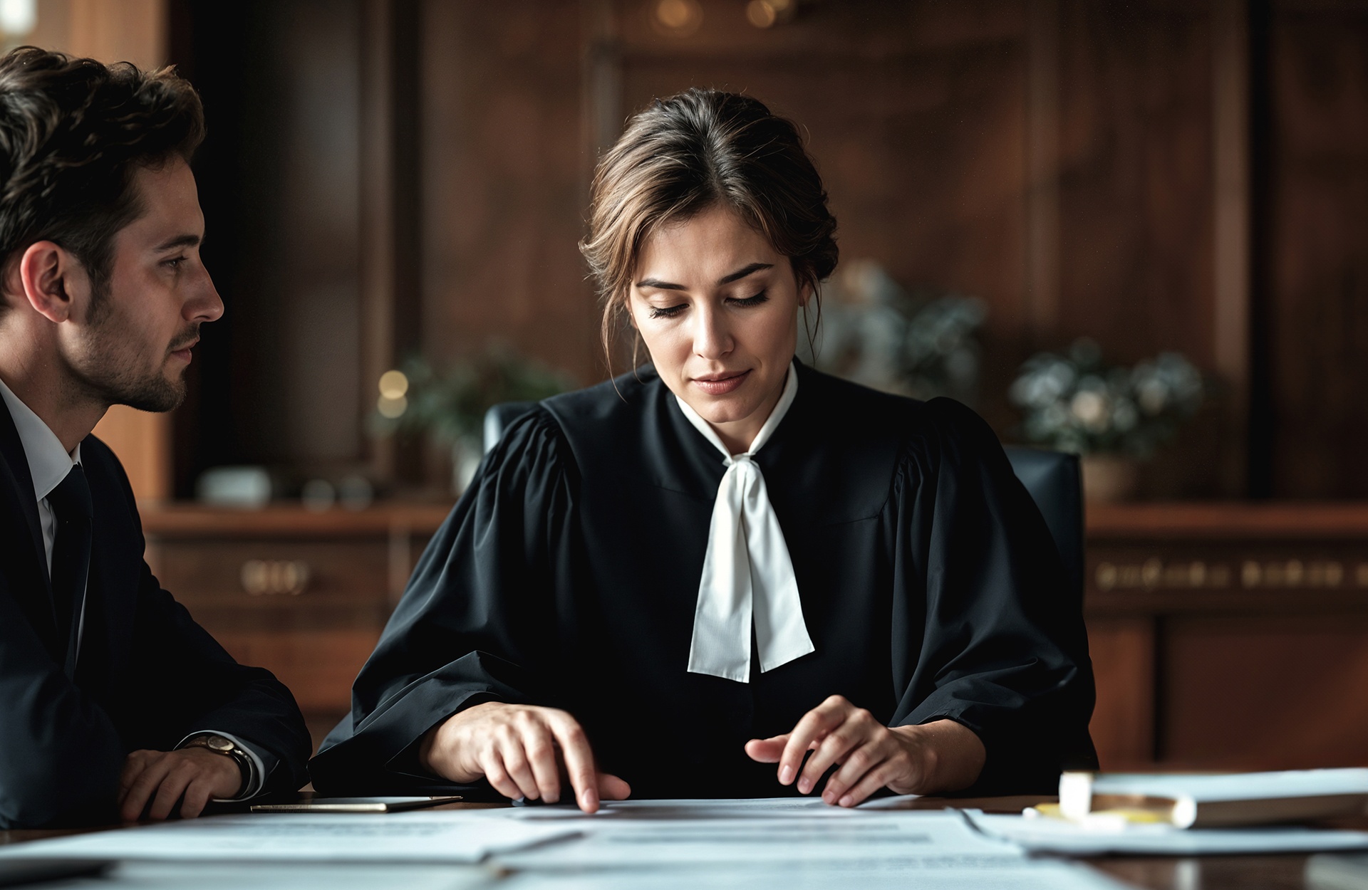 Capillartiga abogados, Derecho mercantil en Borriol. Juez leyendo unos papeles.